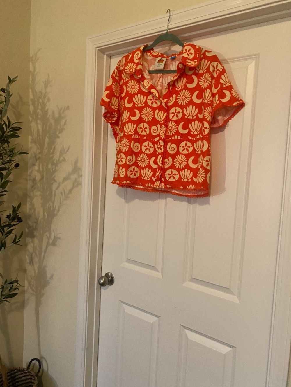 Farm Rio/Anthropologie orange patterned shirt